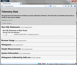 about:telemetry "Slow SQL Statements" section